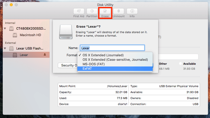Format usb exfat for windows and mac mac